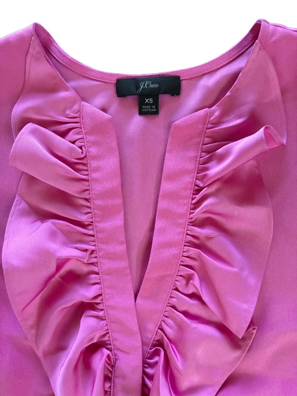 J.Crew Pink Satin Ruffle V Neck Blouse Sleeveless XS AC365 - Picture 3 of 5